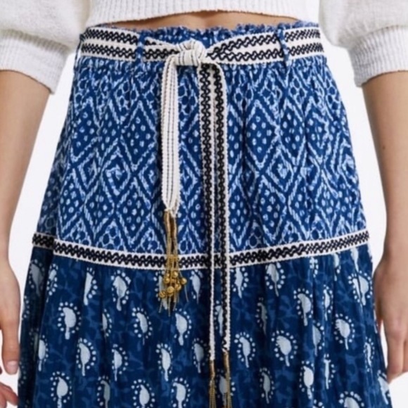 Zara Dresses & Skirts - ZARA Blue Bohemian Long Gypsy Belted Skirt Size XL